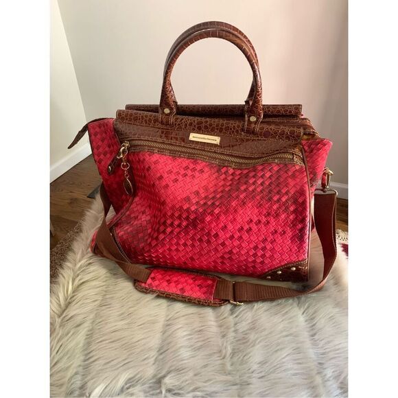Samantha Brown Dowel Weekender Travel  Work Tote Bag Red Croco Embossed - Picture 1 of 15